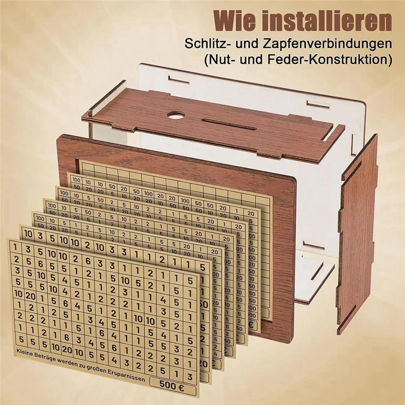 AED7-Retro Money Box Wooden Piggy Bank,Adult Piggy Bank, Money Saving Tin, Reusable Money Box