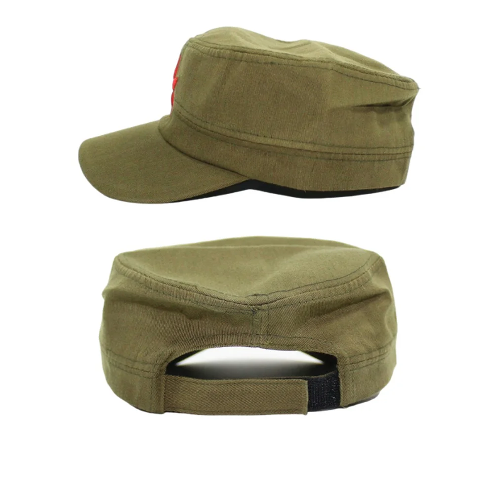 Red Five-Pointed Star Flat Top Hat For Man Military Training Outdoor Team Travel Sun-Proof Adjustable Canvas Cap