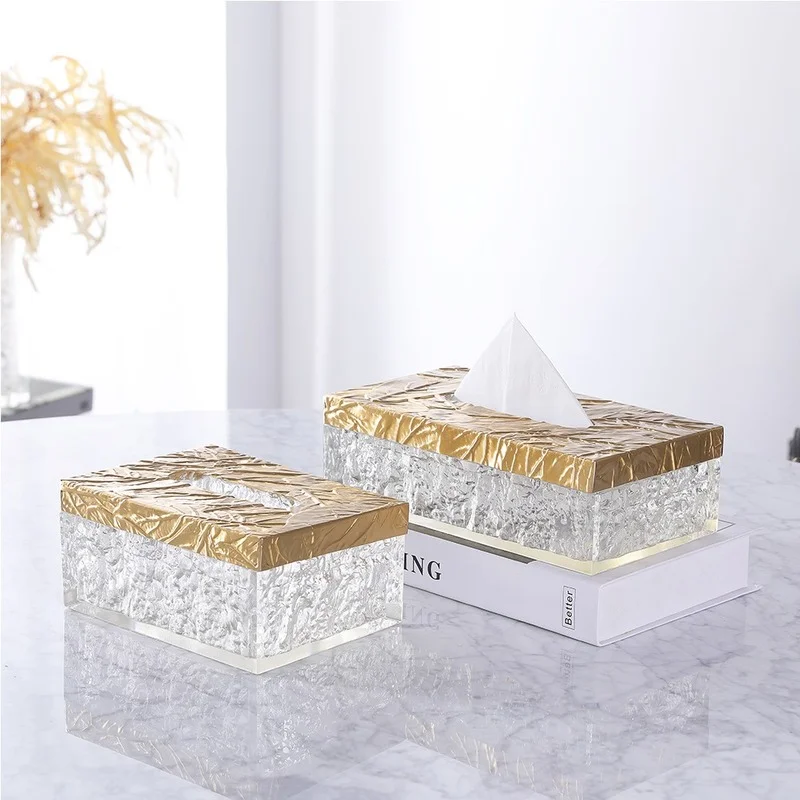 

Modern Light Luxury Creative Transparent Tissue Box European High-grade Brass Crystal Color Paper Box Home Living Room Paper Box