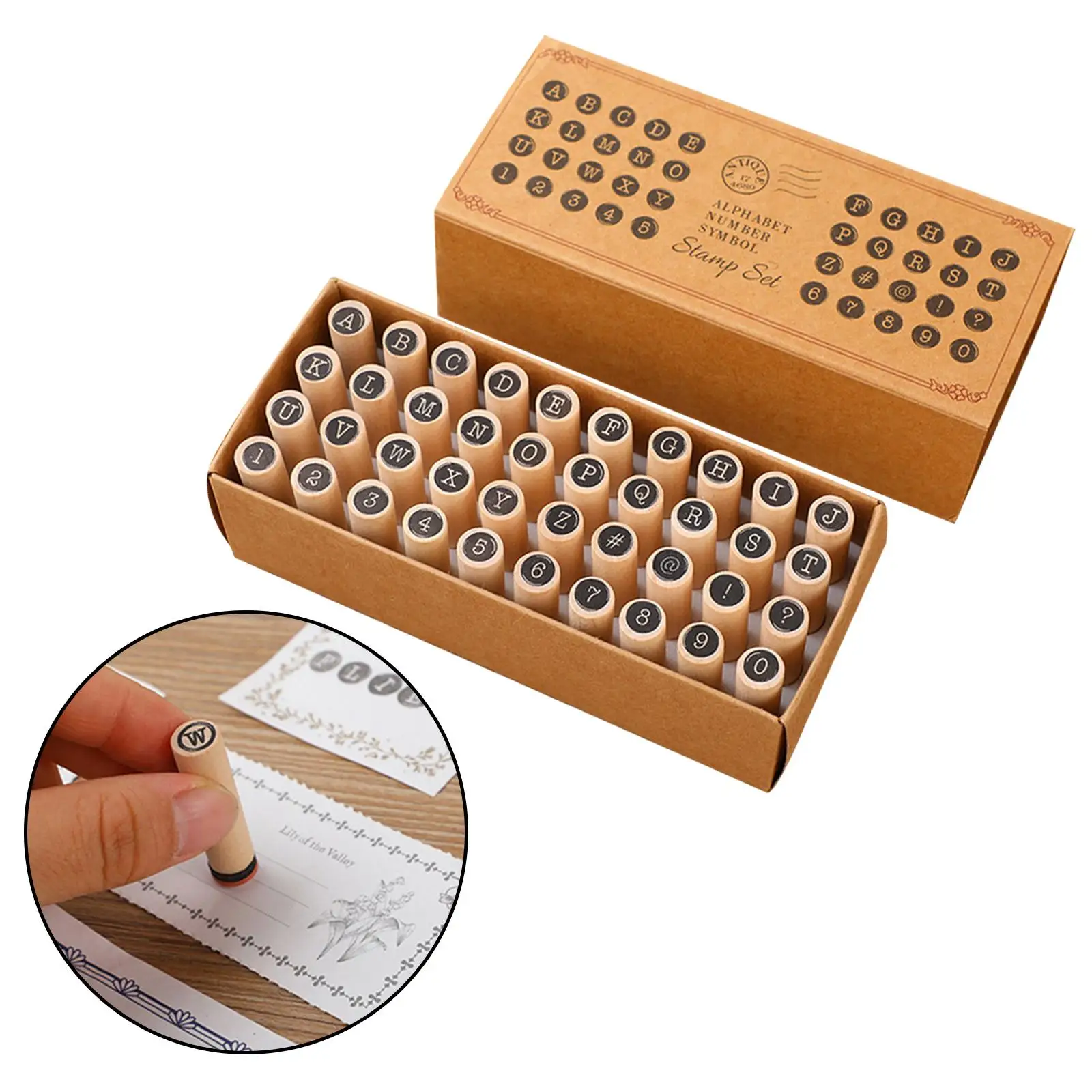 Imagem -04 - Cilindro Letter Stamps para Artes e Ofícios Madeira Borracha Alfabeto Ensino Journaling Scrapbooking Card Making 40 Pcs