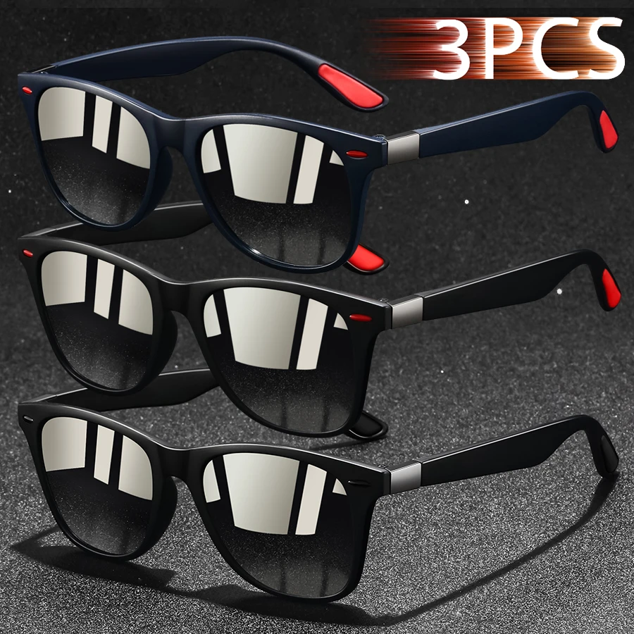 3PCS Fashion Retro Metal Square Frame Sunglasses Men Ladies'S Luxury Brand Designer Sunglasses Anti-Glare Retro Eyewear