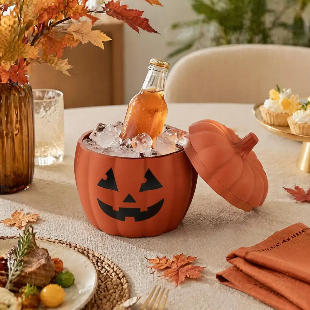 Party Drink Ice Accessories Halloween Ice Bucket Mold with Drain Basket Pumpkin Ghost Silicone Tray 2-in-1 Freezer Drink Cooler