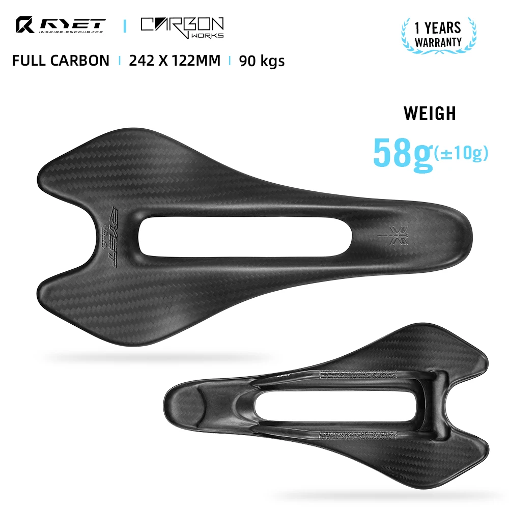 

RYET 58g Ultralight Full Carbon Bike Saddle for Men MTB Road Urban Cycling Pro Comfort Ergonomic Recreation Bike Seat