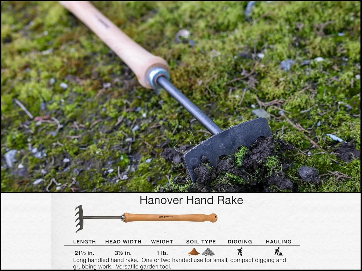 مجموعة أدوات الحديقة - مجموعة مكونة من 4 قطع - مجرفة بانزر فيلد، ماتوك هايدلبرغ، مشط يد هانوفر، مجرفة يدوية لوبينك #3