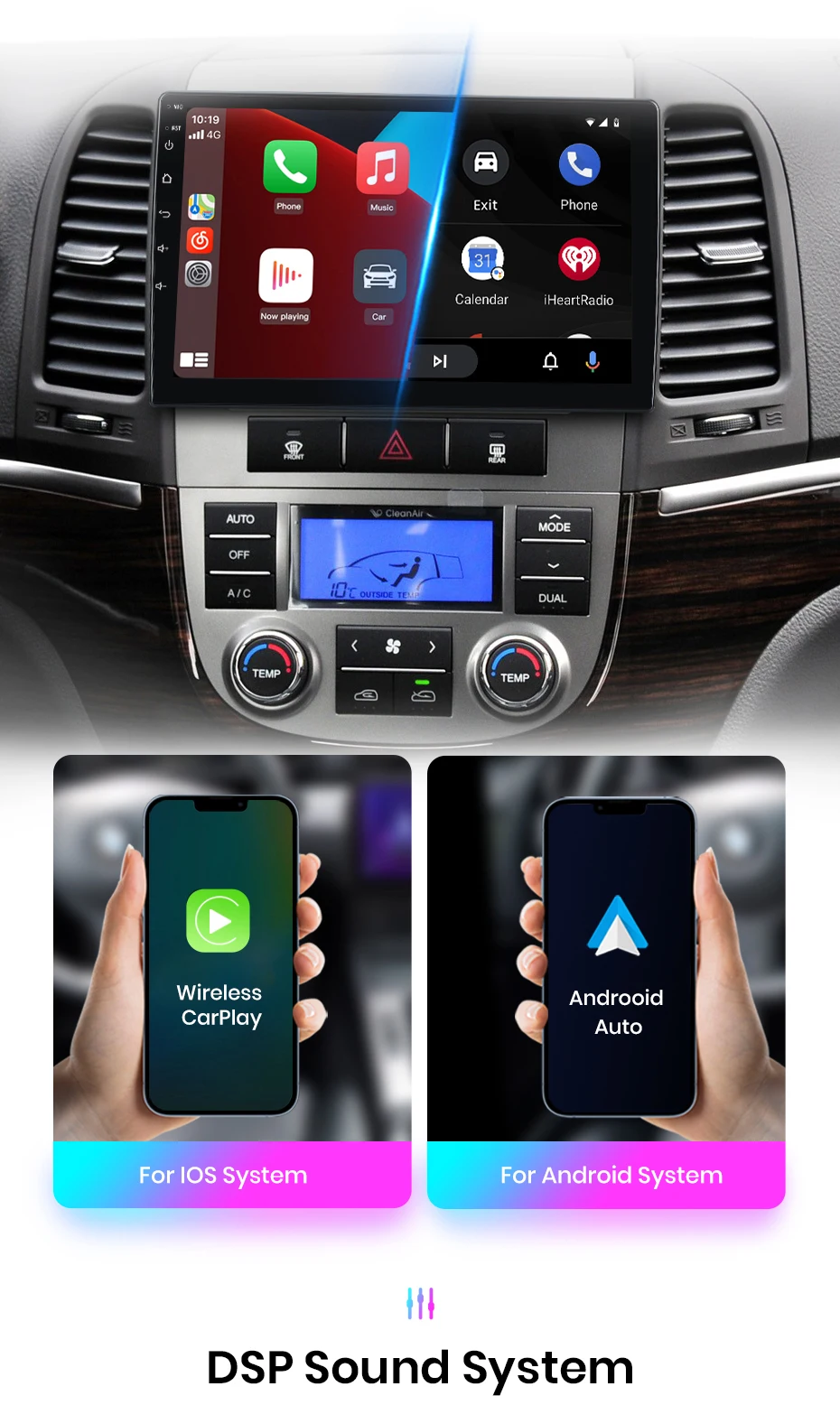 Junsun carplay android auto autoradio für hyundai santa fe 2 2007 2006-2015 gps intelligente systeme stereo multimedia autoradio – Detail 10