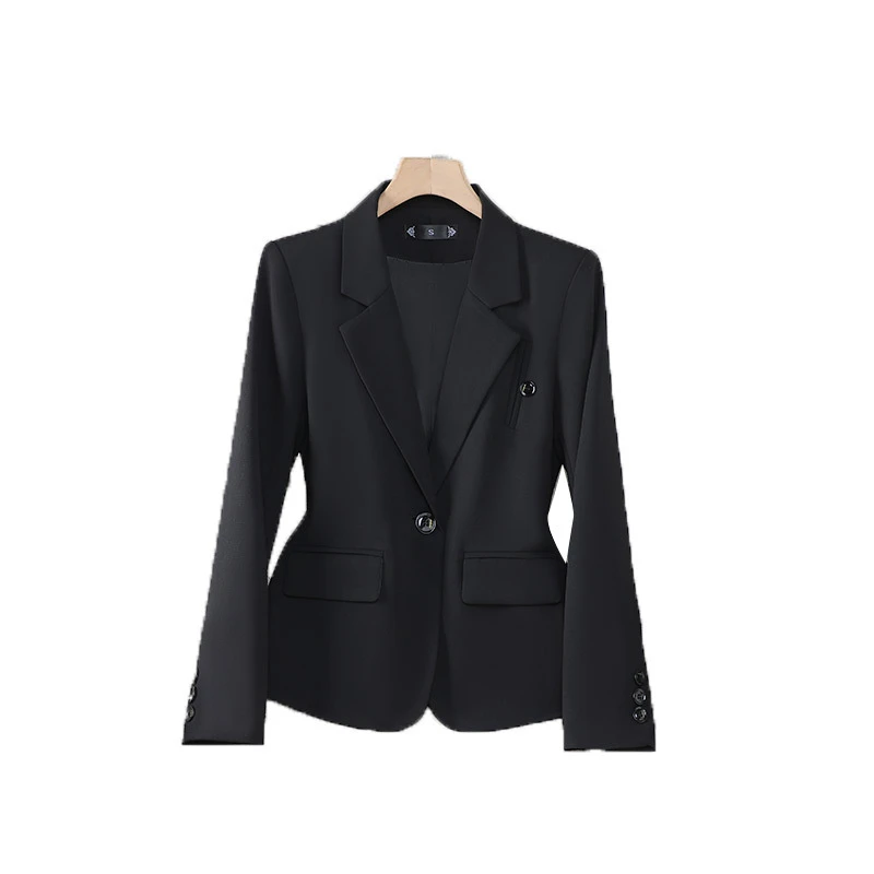 Blazer à manches longues pour femme, veste pour femme, manteau formel, bouton unique, tenue de travail, affaires, bureau, noir, abricot, café, Y2K