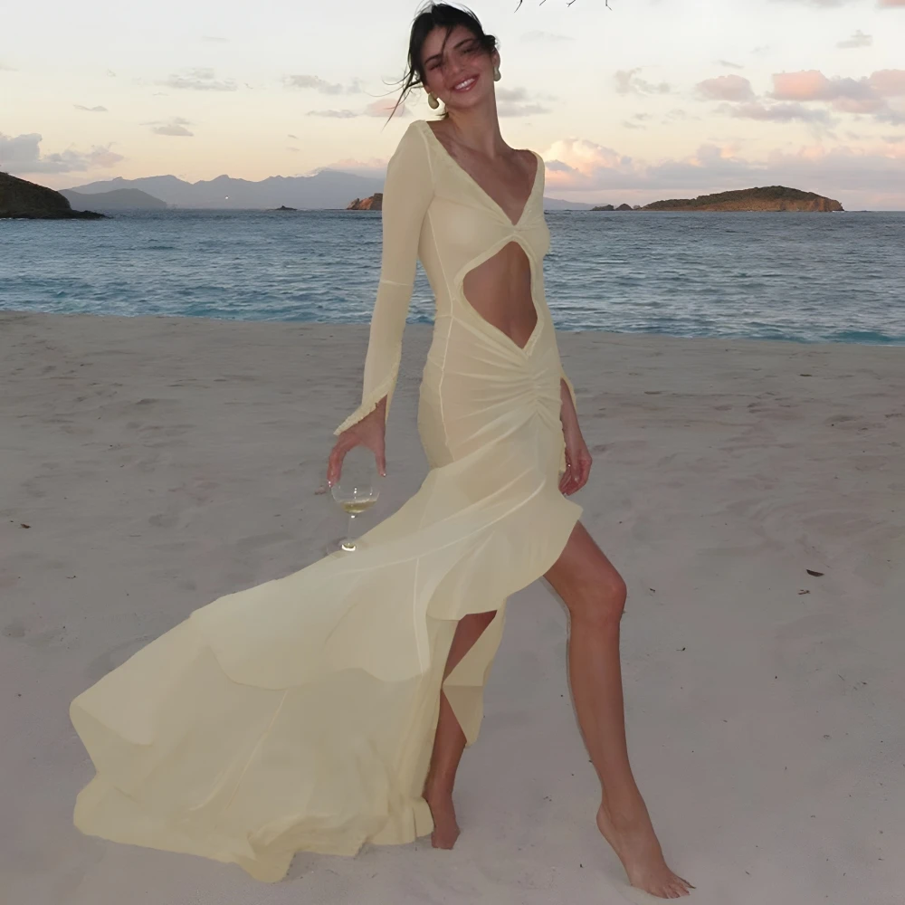 

2024, сексуальные накидки для бикини, драпированные спереди, асимметричная сетчатая пляжная накидка, платье с высоким разрезом, пляжная накидка, бикини, купальник, накидка