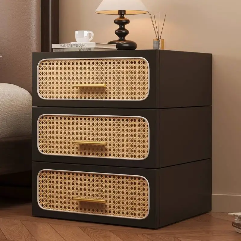 Rattan Drawer Nightstands Modern Luxury Handles Storage Bedside Nightstands Bedroom Unique Comodino Camera Letto Furniture