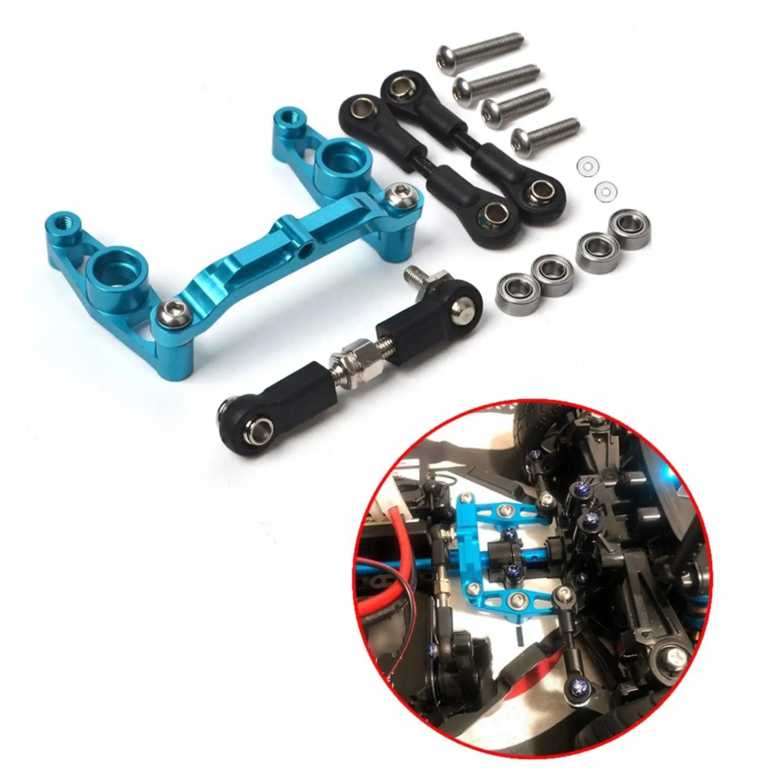 Aluminum Alloy Steering Linkage Kit with Ball Bearing Crank Rod for Tamiya TT02 TT02B RC Car Parts