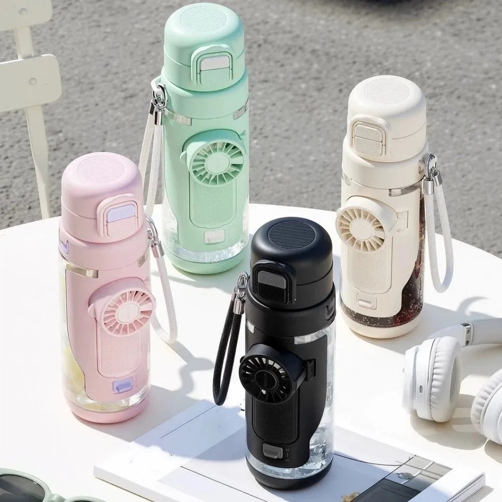 690 ML 2-in-1 Fan Cup Detachable Fan Dual-Use Hydration Spray Fan Cup 3-Speed Handheld Fan Transparent Fan Water Bottle Kids