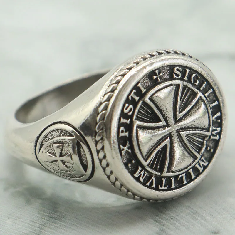 Buy 3 Get 1 Free SheCrown Templar Cross Shield Maltese Symbol Signet Silver Plated Rings Prevent Allergy