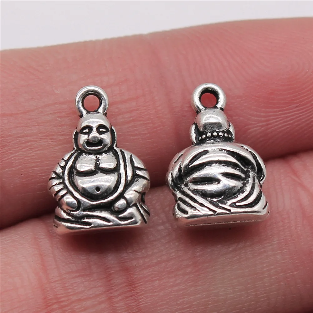 10pcs 10x15mm(0.39x0.59inch) Antique Silver Color Maitreya Buddha Statue Charms Zinc Alloy Materials Jewelry Findings