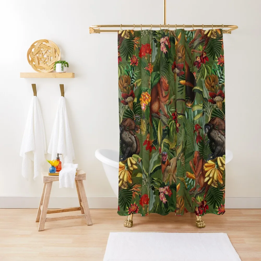 

Tropical monkey jungle pattern - dark green Shower Curtain Cute Shower Bathroom Box Modern Bathroom Accessories Curtain