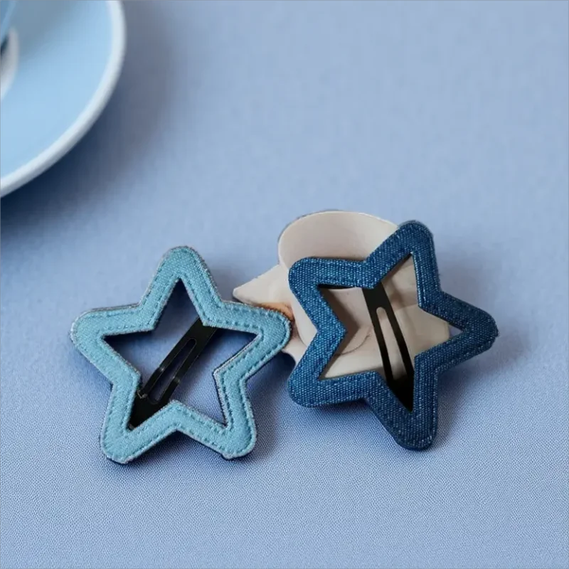 2szt Hot Fashion Denim Heart Star BB Spinki do włosów dla kobiet Dziewczyny Dziecko Prezent Akcesoria do włosów Nakrycia głowy Ozdoba — zdjęcie 3