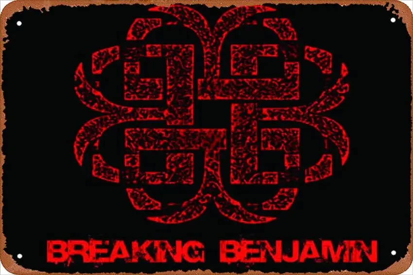 Placa de metal com pôster de Breaking Benjamin; Decoração de parede retrô vintage