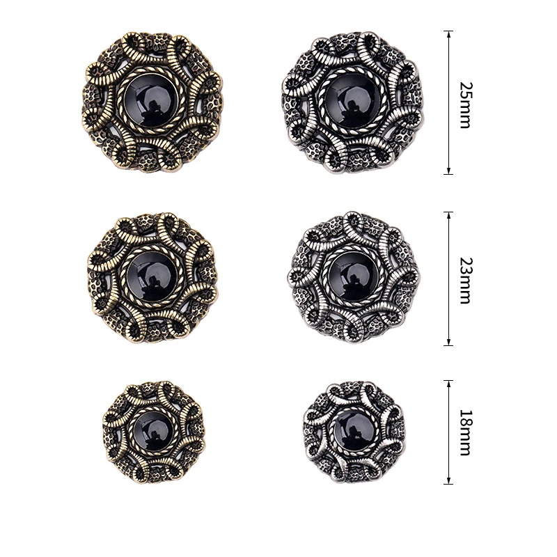 10pcs/lot Retro Large Metal Button Silver/Copper Luxury Men Women Coat Decor Buttons 18mm/23mm/25mm Clothing Sewing Accessories