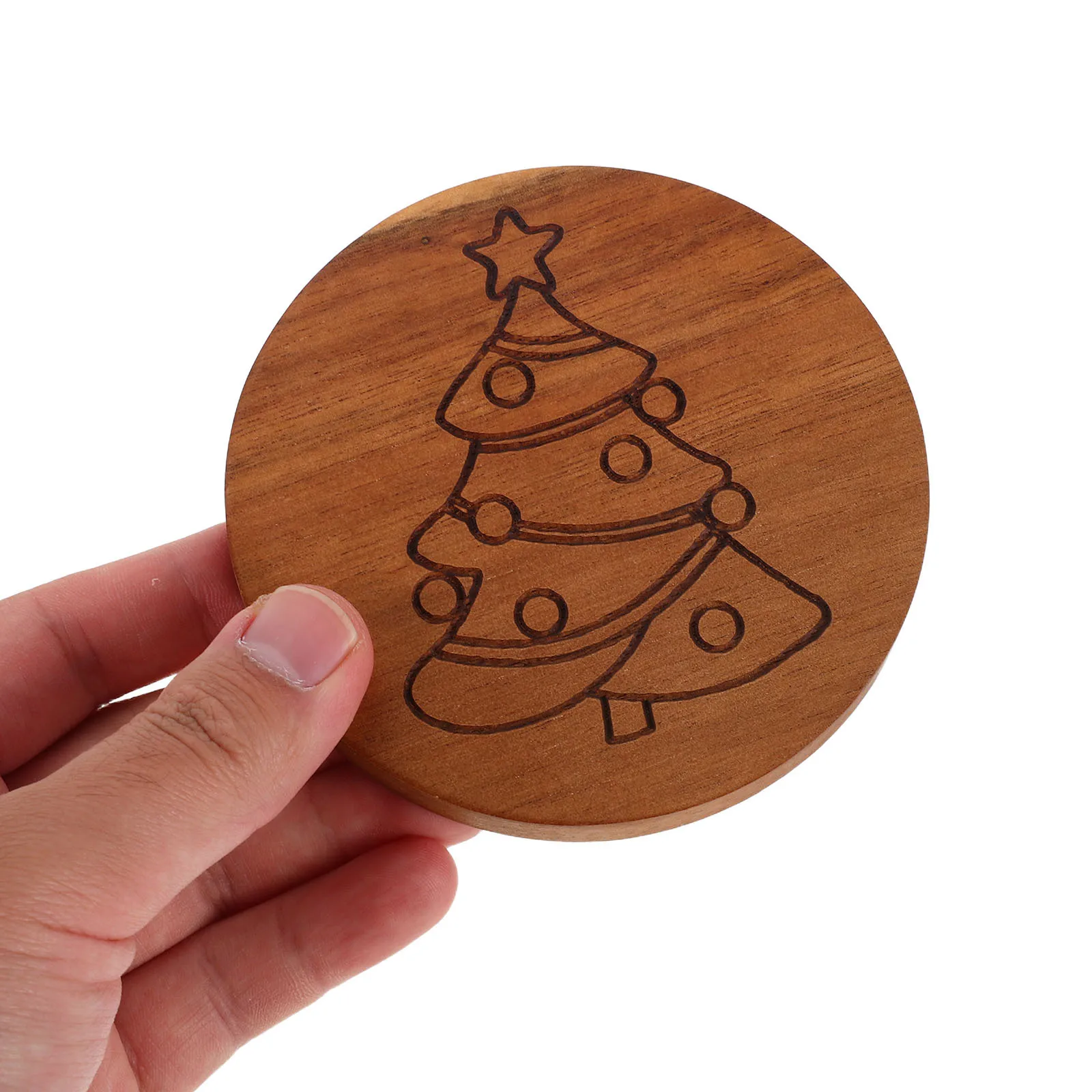 

Christmas Tree Coaster Premium Acacia Wood - Non Slip Round Holiday Coffee Mat for Drink Insulation and Festive Tabletop Decor