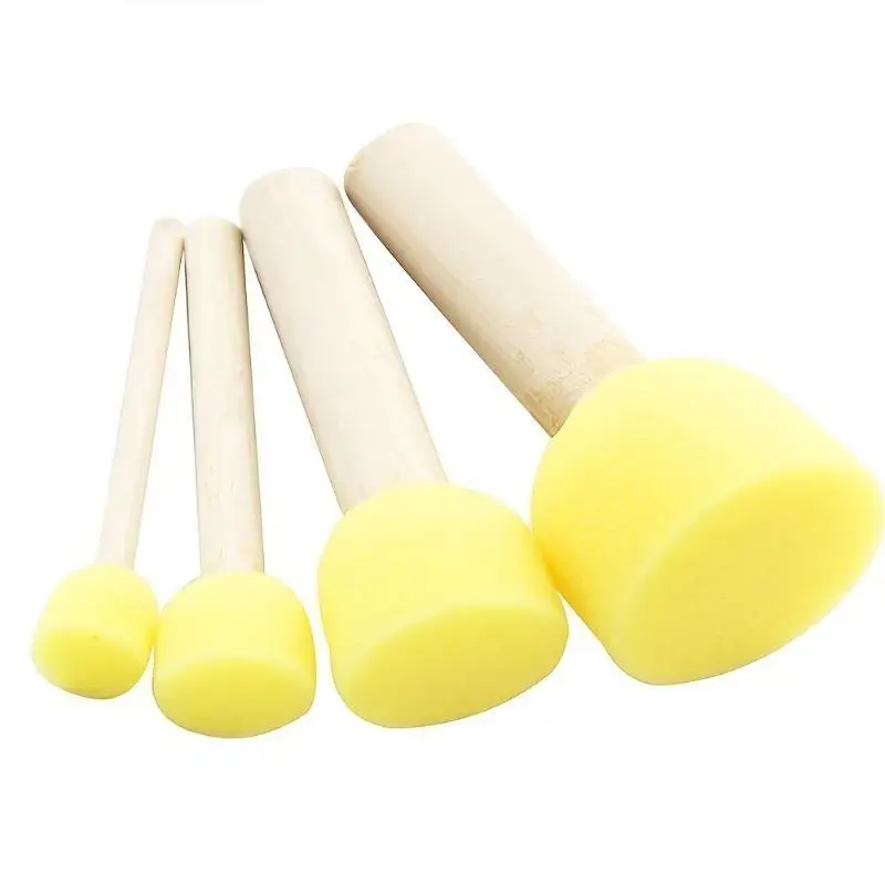 4pcs/set Original Wooden Handle Graffiti Paint Brush Sponge Paint Brush Art Supplies For Youngsters