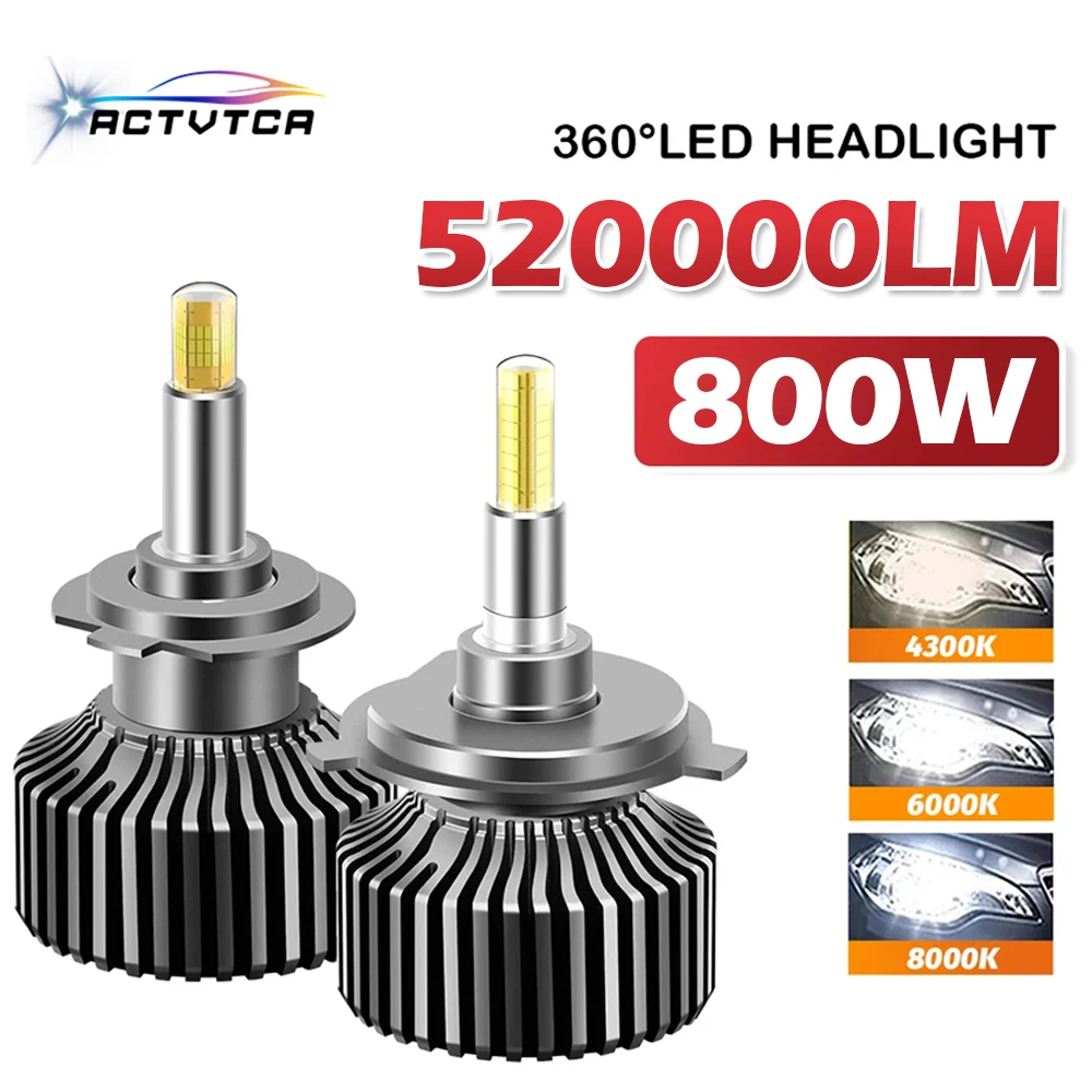 

ACTVTCA 520000LM 800W H7 H4 LED Headlights 4300K H1 H8 H9 H11 9005 HB3 9006 HB4 6000K Car Lights 9012 HIR2 8000K 360 Headlamp