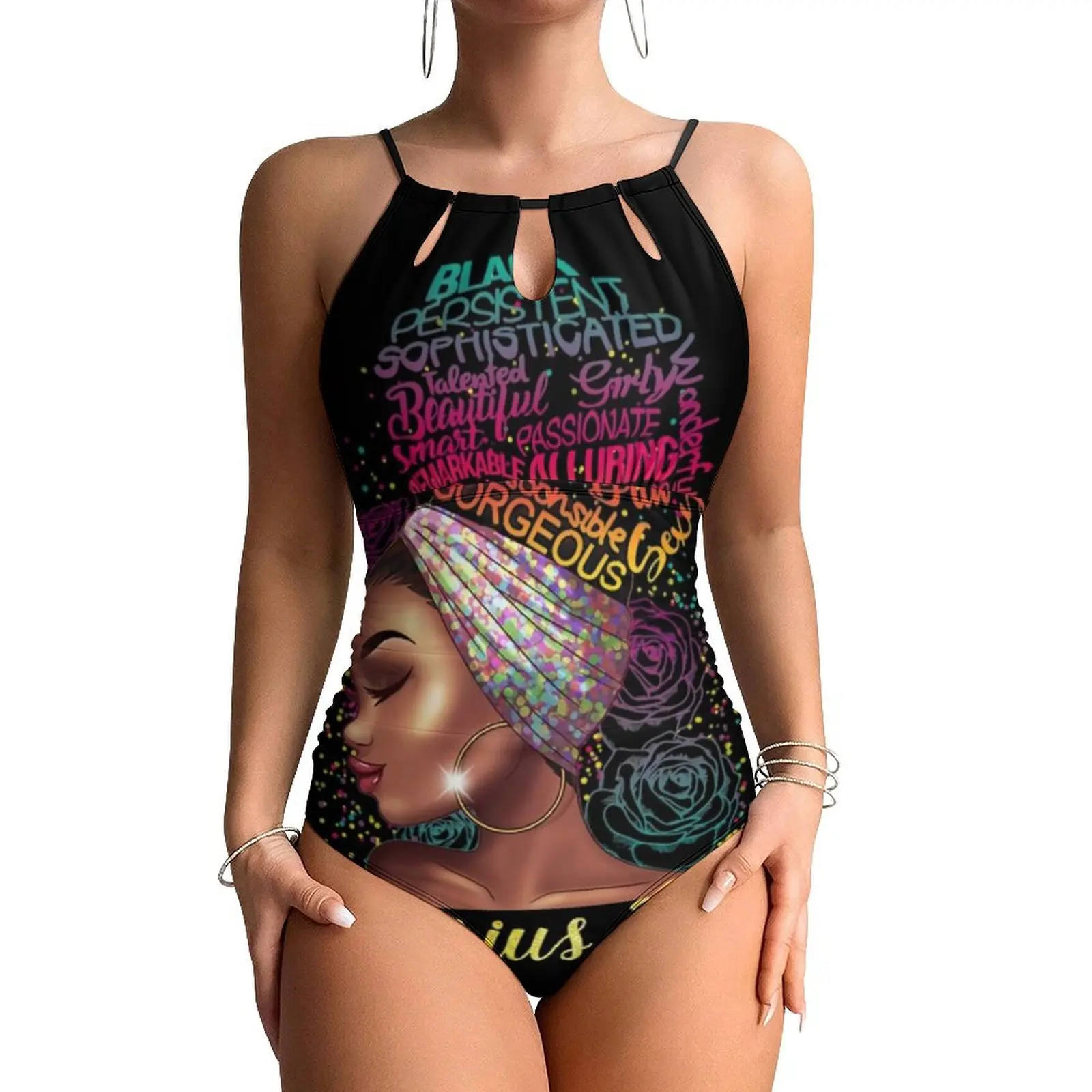 African Woman Swimsuit Sexy Aquarius Queen One-Piece Swimwear Push Up Bodysuit Trend Beach Beachwear