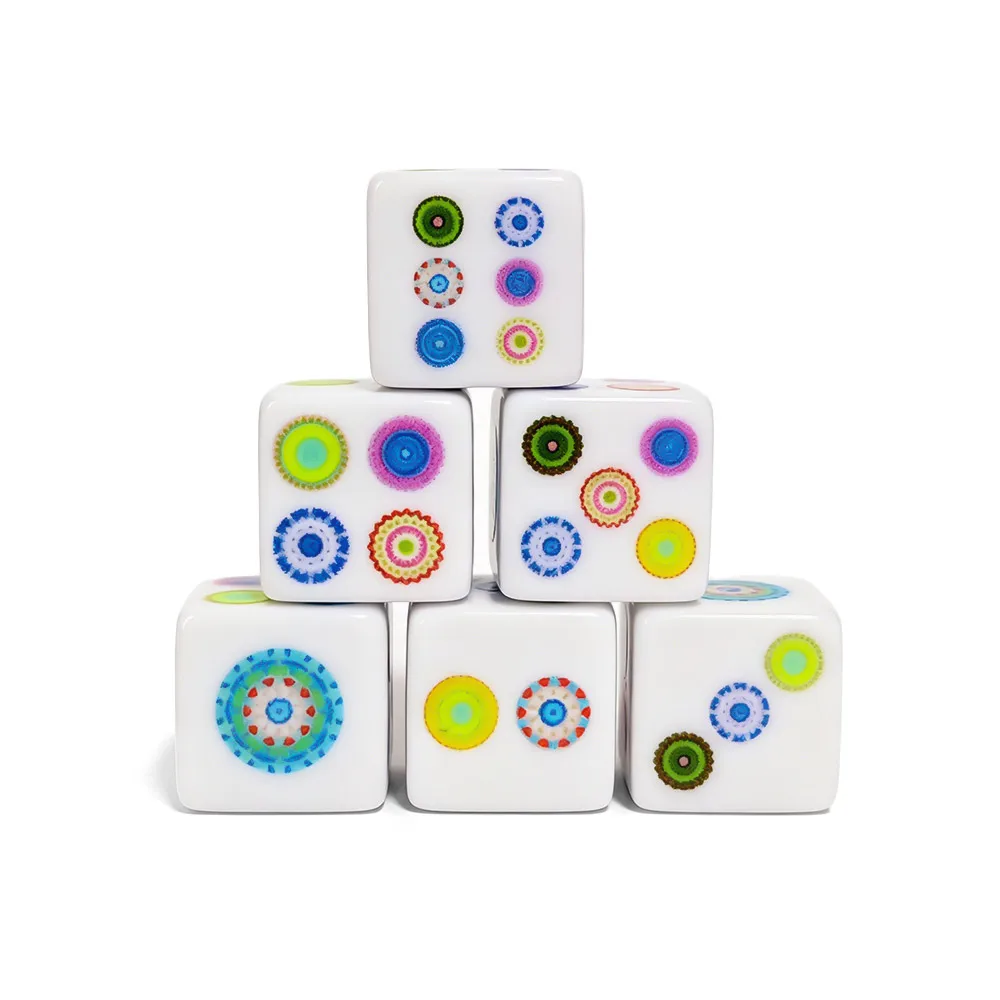 12 Stück 16mm Bunte Kreis-Acrylwürfel, Mahjong-Punktdesign Sechsseitige Bedruckte Zahlenwürfel, Brettspiel, Bar-Trinkspiel & Hausparty