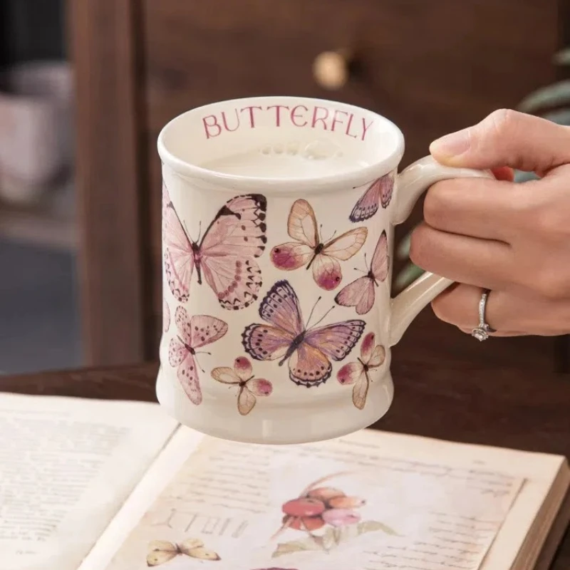 

French Retro Ceramic Cup Butterfly High Value Mug