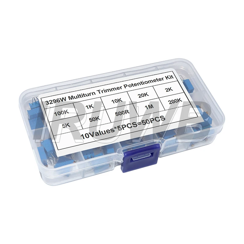 50PCS High Precision 3296 Variable Resistor Set 3296W Multiturn Trimmer Potentiometer Kit 500R 1K 2K 5K 10K 20K 50K 100K 200K 1M