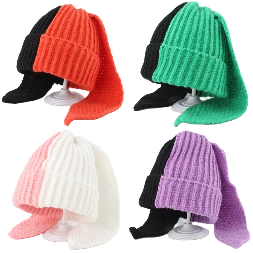 2023 Winter Skullies Beanies Women Long ears Rabbit Cute Hat Crochet Knitted Hat Costume Beanie Hats Christmas Gift Hip-hop Cap