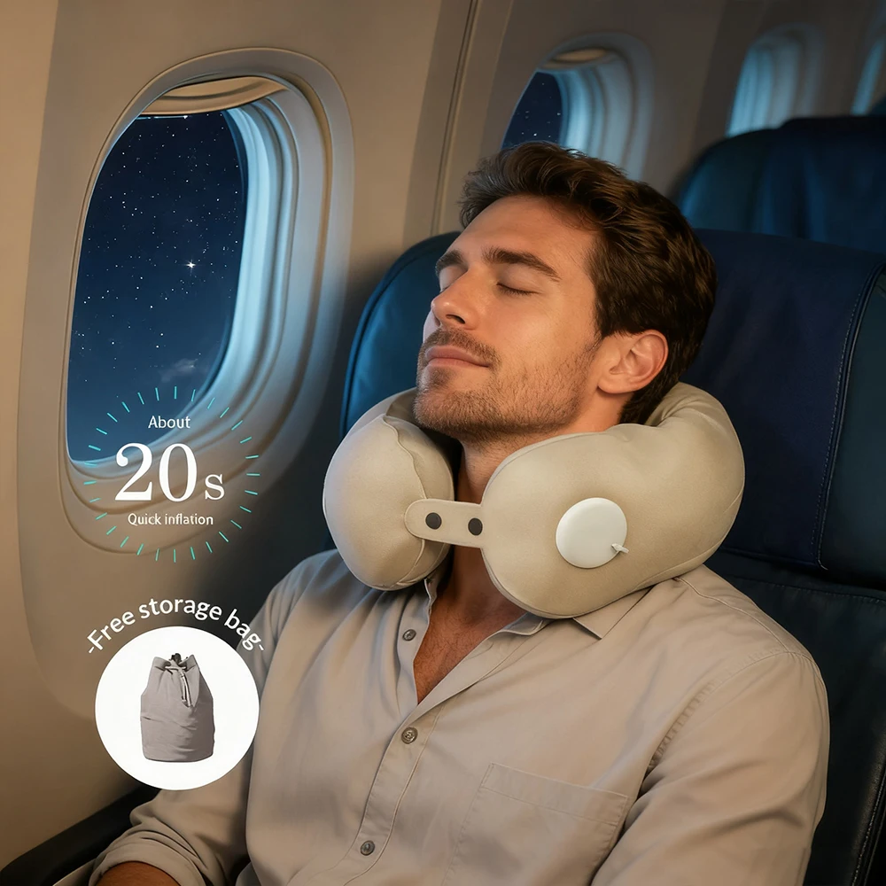 1PC Portable Neck Pillow Press And Inflate - Detachable Cover for Easy Cleaning Ideal for Outdoor Business Travel And Camping