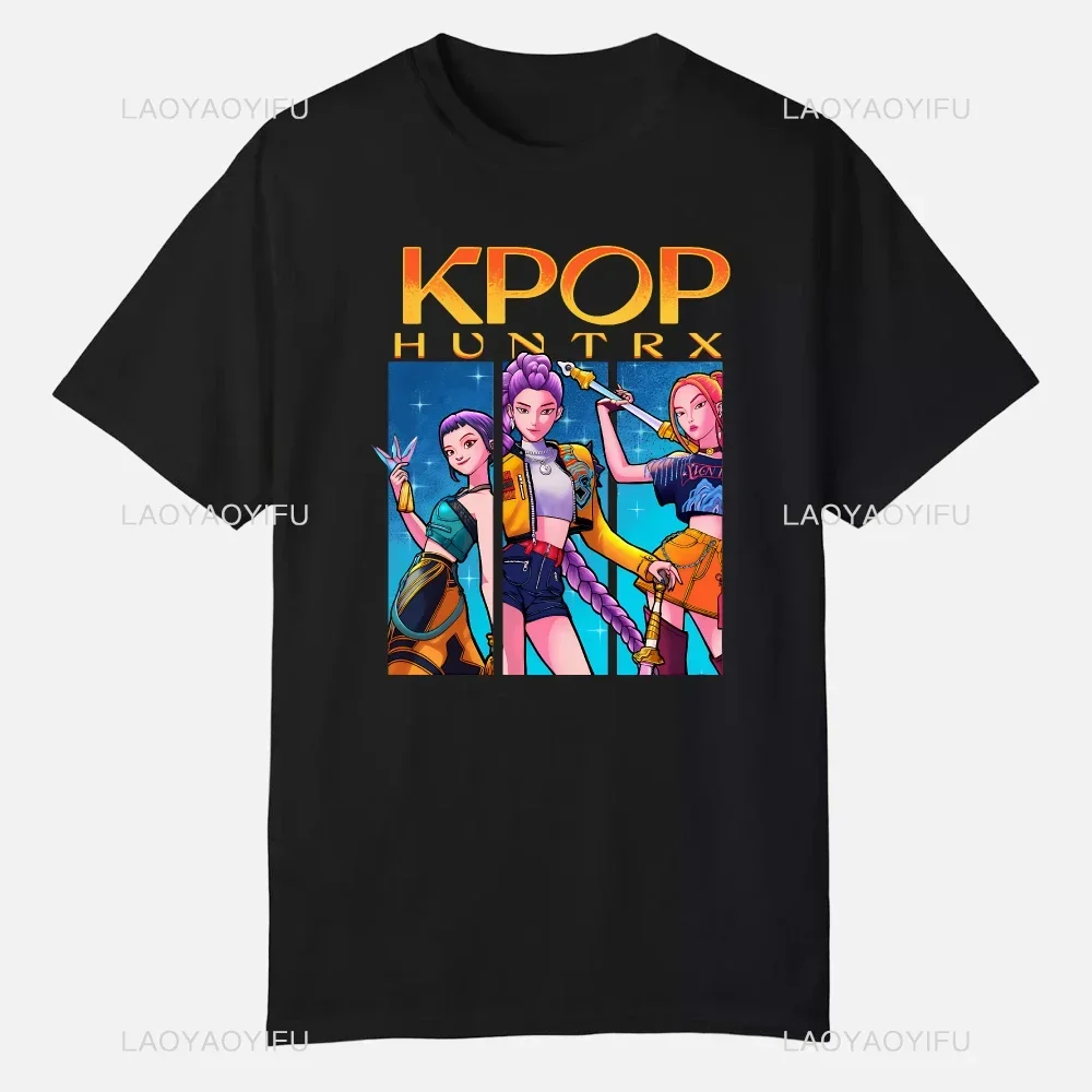 KPop شيطان الصيادين الرجال الملابس الجرافيك قمم جودة قصيرة الأكمام الصيف تيز ملابس مخصصة مضحك الشارع الشهير القطن تي شيرت #2