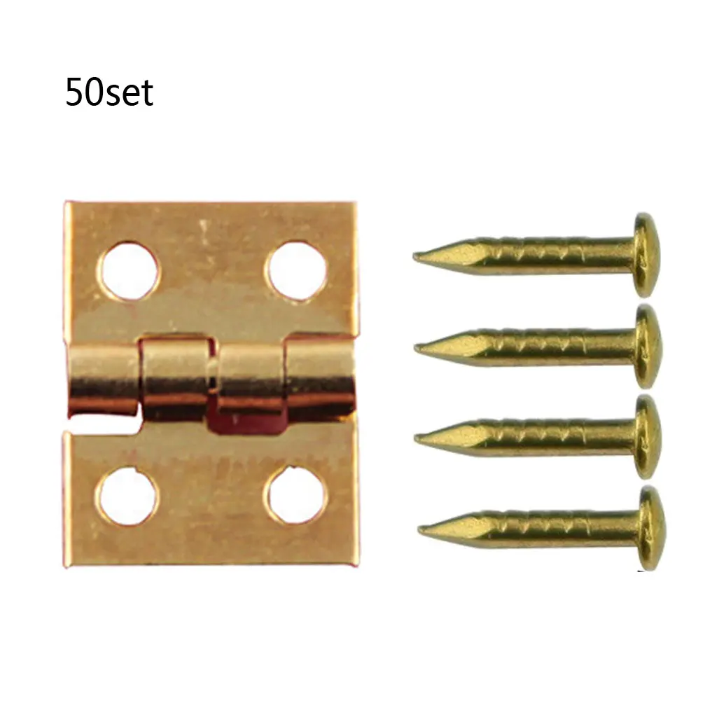 50 Pcs Copper Small Folding Hinge Light Duty for Dollhouse Door Cabinet Wooden Jewelry Box Furniture Crafts