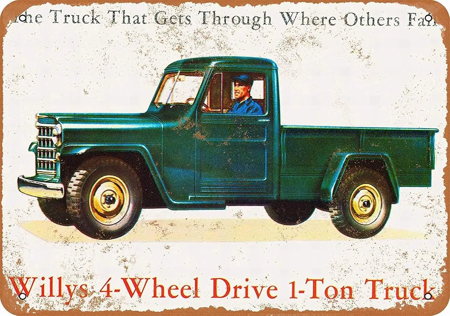 1p,Willys 1-Ton Truck - Vintage Decorative Tin Sign- Metal Sign