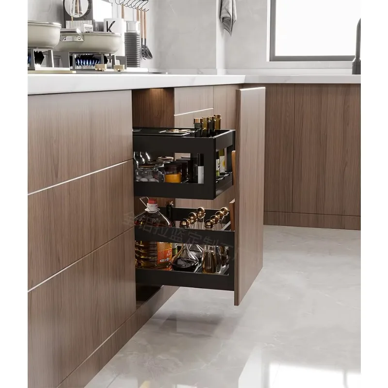 Pull Out Seasoning Basket Organization Storage Basket Kitchen 2 Layer Soft Close Side Mount Condiment Basket