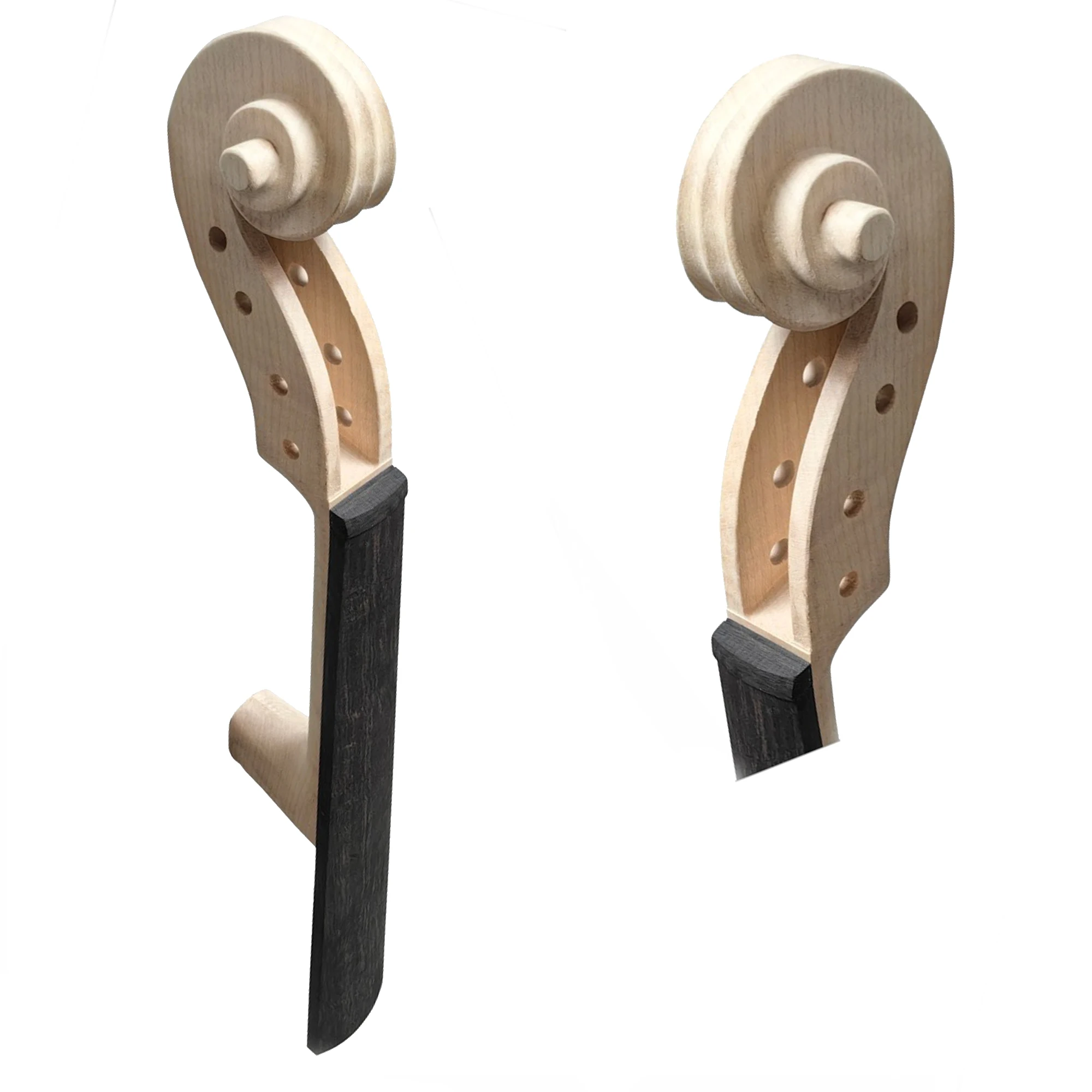 4/4 3/4 1/2 1/4 1/8 Maple Wood Violin Neck Head stock Scroll with Natural Ebony Fingherboard Fretboard