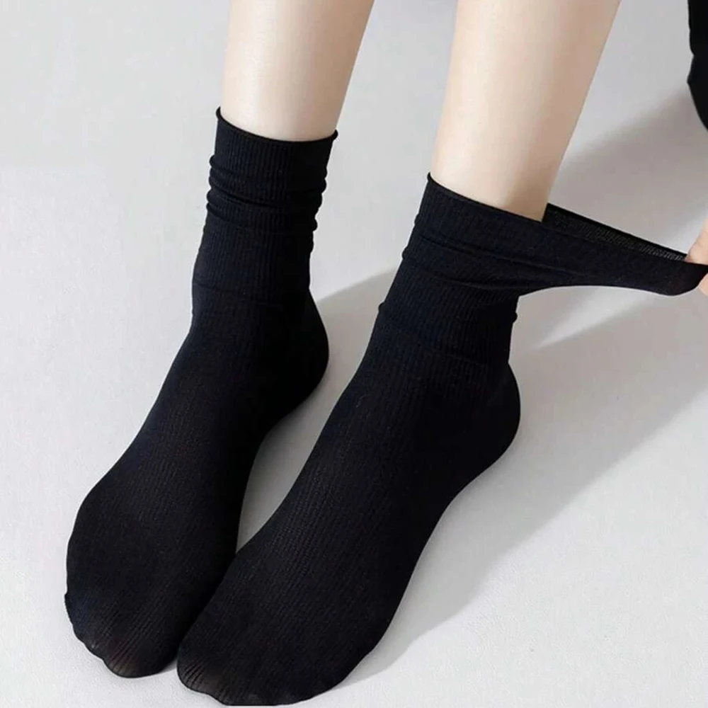 6 Pairs Women Long Socks Versatile Summer Small Medium Sized Leg Black White Solid Color Light Thin Breathable Casual Socks