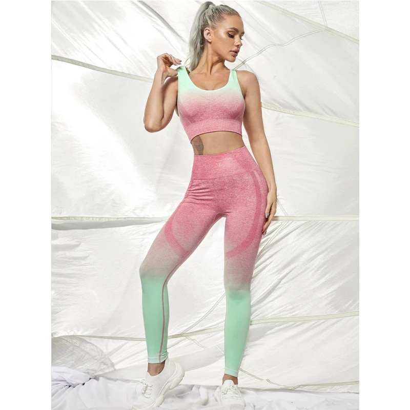 2/3PCS Seamless Women Yoga Set High Waist Leggings Long Sleeve Crop Top Active Wear Fitness Bra Workout Clothes Sports Suits