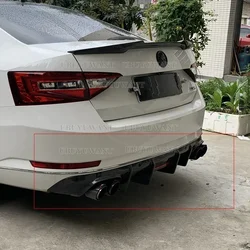 Carbon Fiber Rear Lip With LED Light For Skoda Superb 2015- 2019 Fins Shark Style Diffuser Bumper Guar