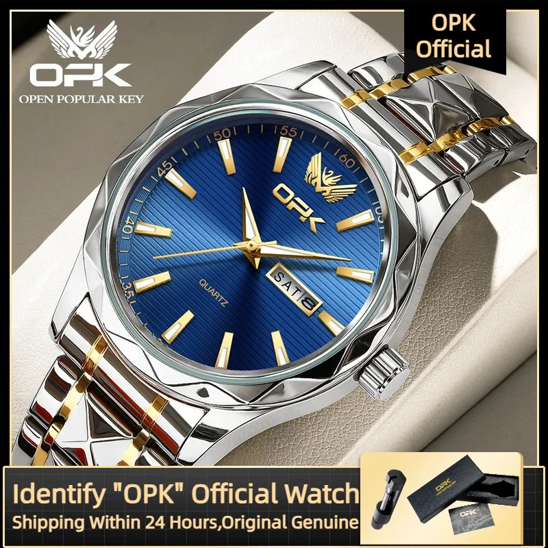 OPK-reloj analógico de acero inoxidable para hombre, accesorio de pulsera de cuarzo resistente al agua con calendario semanal, complemento masculino de marca de lujo con diseño clásico, 8164 Original