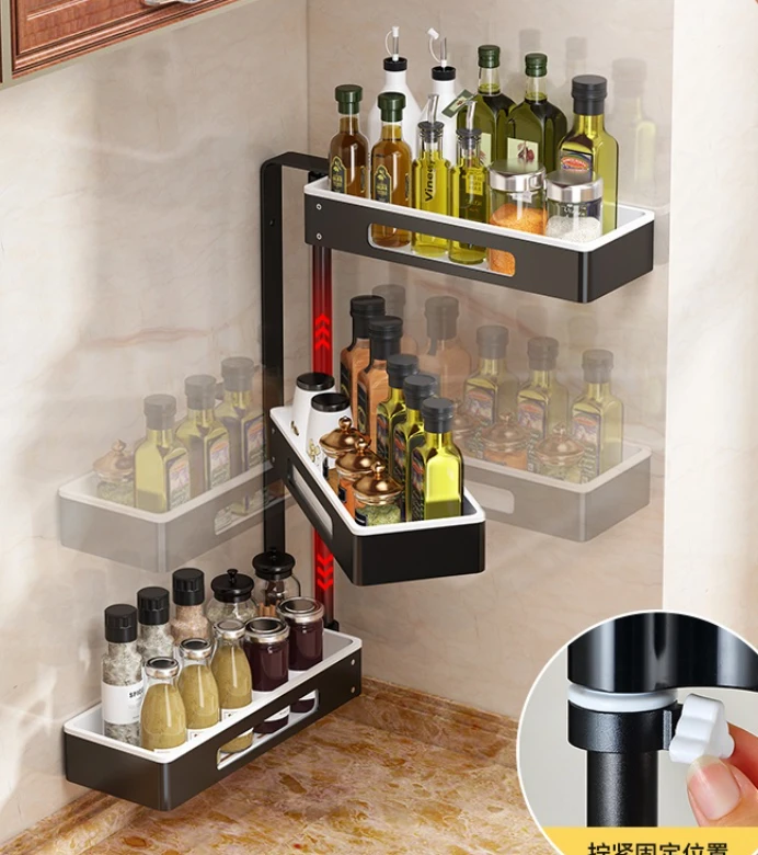 

Кухонная угловая вращающаяся полка для приправ, неперфорированная настенная многофункциональная полка для хранения приправ