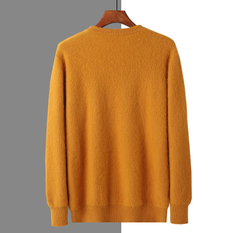 100% Mink Cashmere Sweater Men Pullover Autumn Winter Basis Loose Plus Size Small Grain Casual Fashion Knitting Sweater Hot Sale