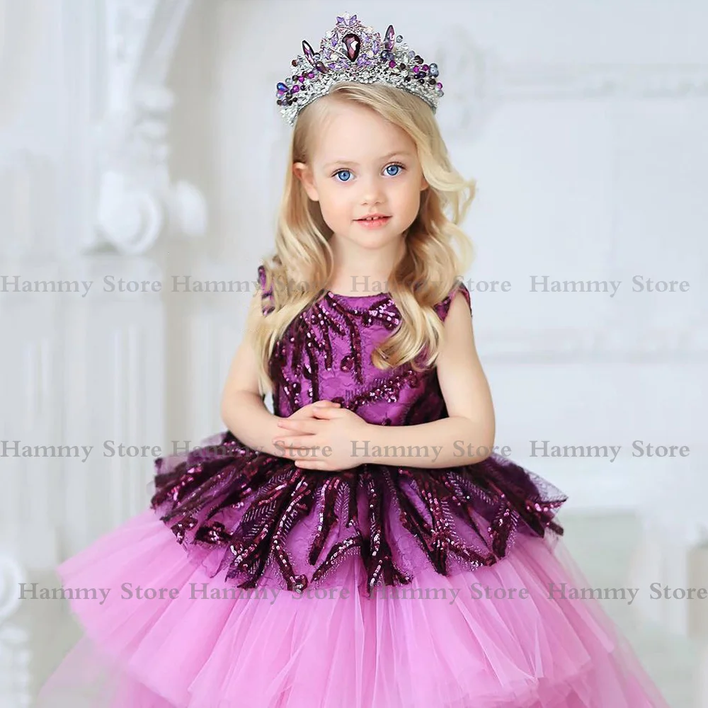 New 2022 Flower Girl Dress for Little Baby Girls Party Gown Jewel Neck Sleeveless Luxury Beading Puff Hi-lo Christmas Dresses