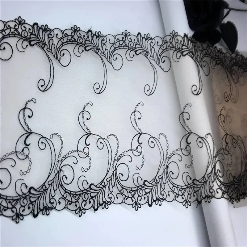 1 Yards Black Mesh Bottom Embroidered Lace Small Floral Mesh Fabric Lace New Bra Underwear Clothing Fashion Accessories Fabric