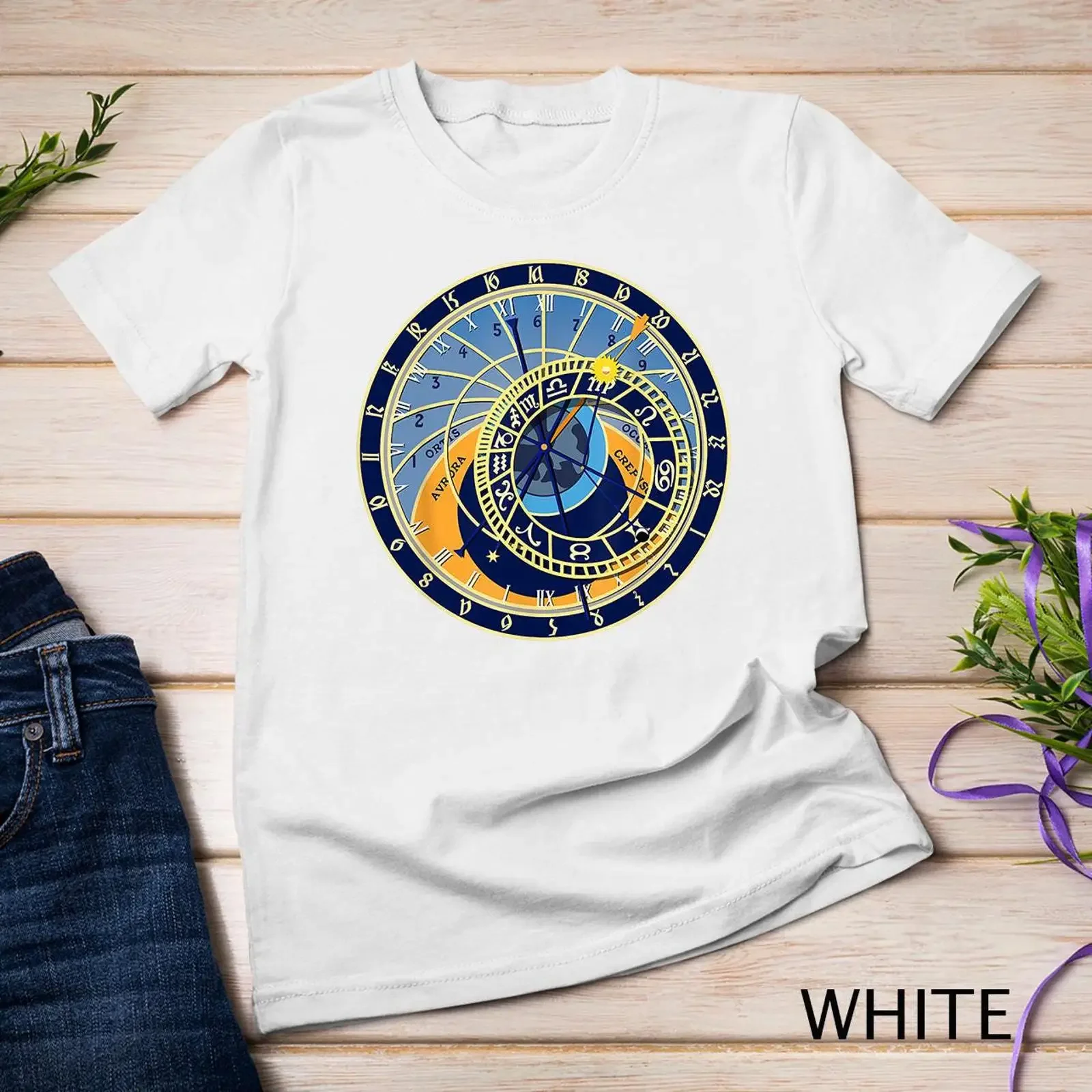 Prague Astronomical Clock Orloj Czech Zodiac T Shirt SweaT vintage Washed Comfortable Breathable Top For Everyday Wear fashion