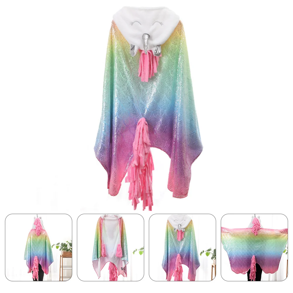 1 قطعة الفانيلا الدافئة الرأس الملونة يونيكورن شال الساخن ختم بطانية ديكور الحفلات مريحة متعددة الوظائف #3