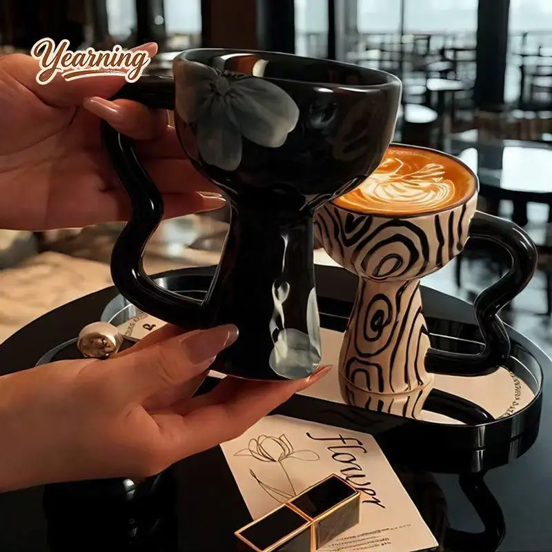 

Creative Niche Handmade Vintage Ceramic Mug High Foot Coffee Cup Ice Cream Cup Afternoon Tea Cup