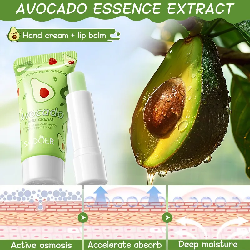 Recommend SADOER Avocado Nourishing Hand Cream Lip Balm Set Autumn/Winter Hand Cream Lip Balm