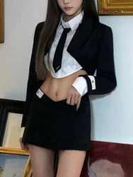 Korean Fashion Sexy 3 Piece Set Women Summer New Design Y2K Vintage Set Female Short Jacket+ Solid Tops + Mini Skirt Suit 2024