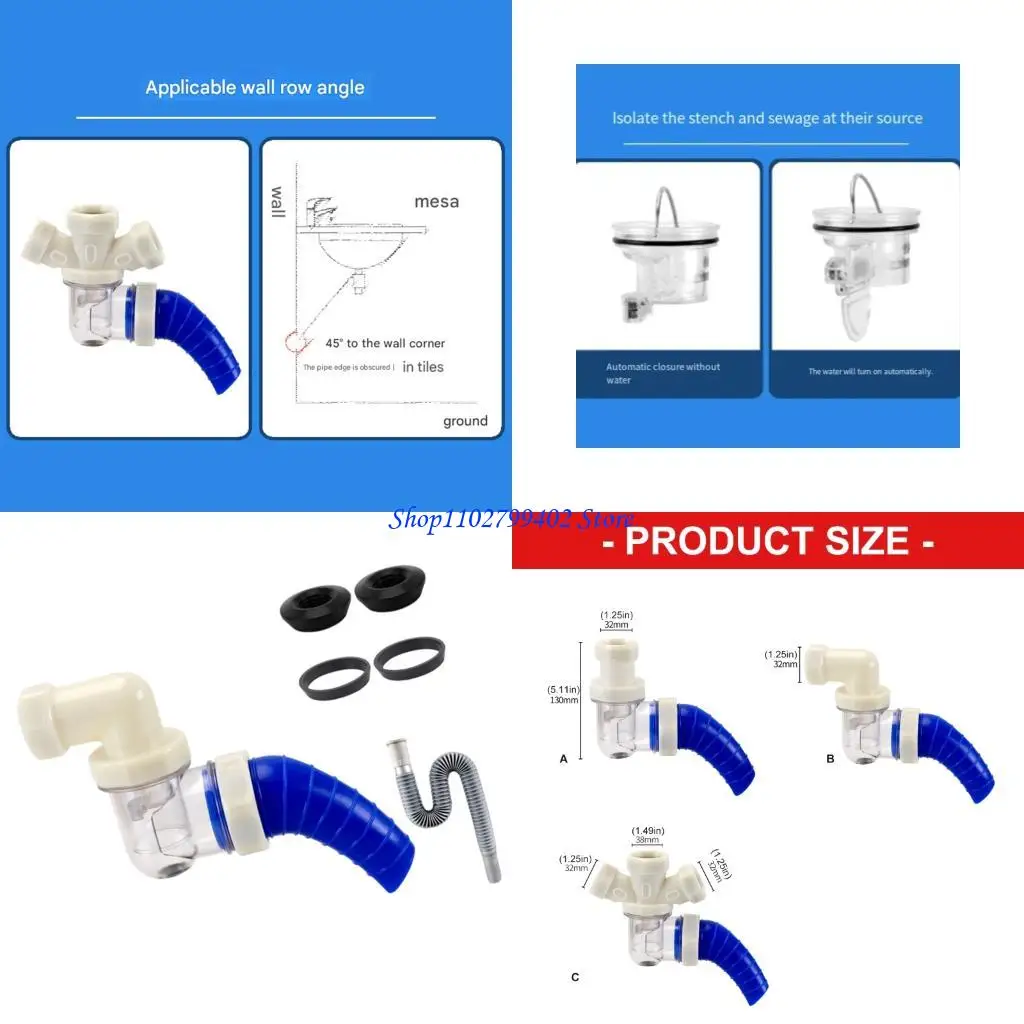 

547F Waste Pipe Odor Bockers 45 Degree Wall Drains Seals Plastic Not Smell Protector Bathroom Sink Installation for Home
