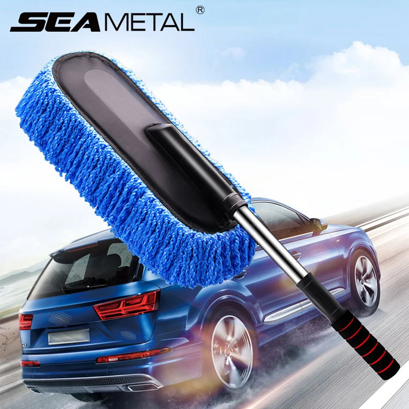 SEAMETAL Retractable Microfiber Car Wax Brush Wash Mop Multifunction Car Duster Removing Cheaner Towel Kits Car Cleaning Tool