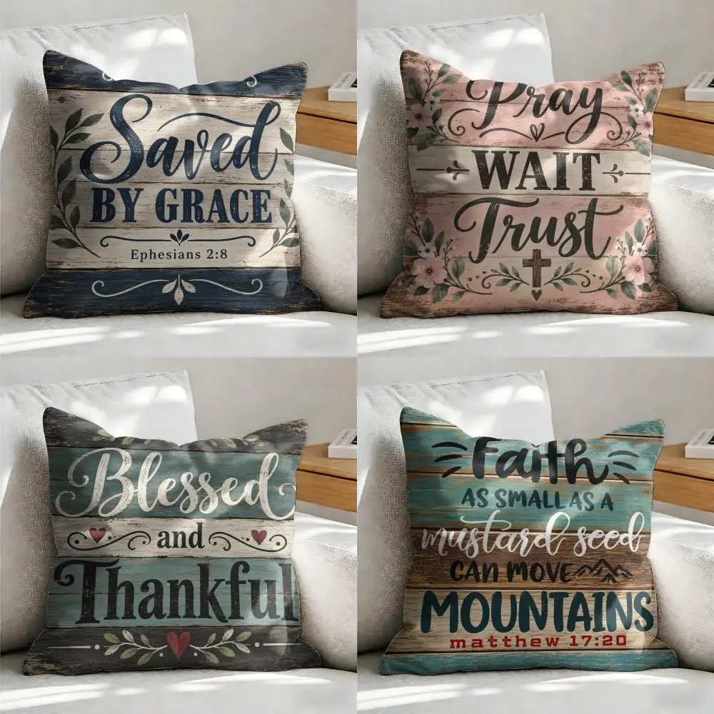 Faith Church Design Cushion Cover Soft Short Plush Pillow Cover Smooth Cozy Texture Aesthetic Cushion Case Home Decor